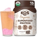 KOS 공장 기반 단백질 분말, 초콜릿 USDA 유기 - 낮은 Carb Pea Protein Blend, 비타민 및 미네랄 Vegan Superfood - Keto, Soy, Dairy Free - 여성 및 남성을위한 식사 교체 - 15 서빙