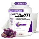 JYM 보충 과학 Iso JYM 포도, 90 칼로리, 100 % Whey Protein Isolate, Zero Fat, Zero Sugar, Mixes Clear, 여성 및 남성, 20 서빙