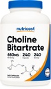 Nutricost Choline Bitartrate 650mg, 240 채식 캡슐 - 비 GMO, 채식 친화적 인 글루텐 무료