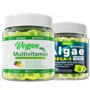 Vegan Omega 3 Gummies 1000mg with Vegan Multivitamin for Women Men with Iron, 비타민 B12, A, D3, K2, 조류 오메가 3, 마그네슘, 아연