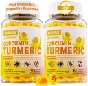 설탕 자유로운 심황 쿠르쿠민은 성인, 생강 & 까만 고추를 위한 Gummies 550mg를 채웠습니다 | 95% Curcuminoids w/Prebiotic Probiotic & Postbiotic 혼합, 지원, 면역 & 소화 건강, 채식주의자, 2Pack