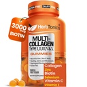 Biotin & Vitamin C, Hydrolyzed Collagen Peptides Type I, II, III, V, X for Hair, Skin, Nails, & Bone Support - 열대 맛, 60 구미