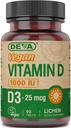 DEVA Vegan 비타민 D3 보충교재 - 1000 IU - Cholecalciferol - Lichen 식물 Derived - 90의 작은 정제를 가진 한 번 당 일 정제
