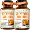 Melatonin Sleep Aid with L Theanine & Valerian Root - Turmeric Supplement - Ginger & Black Pepper와 심황 Curcumin - L-Theanine & Melatonin 3mg 수면, 칼로리 및 스트레스 - 2 팩