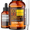 비타민 D3 K2 액체 하락 5000 IU (4oz) 최대 힘 비타민 D, K, MCT 기름 & Omega 3 뼈, 심장, 합동, 근육 지원 보충교재. 빠른 흡수 공식. 1개의 복잡한 공식 비 GMO에서 4