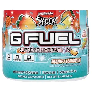 G Fuel Mango Lemonade Supreme Hydration, Energy & Focus, Sugar 및 Caffeine Free Supplement for Essential Vitamin & Minerals, Mango Lemonade flavor, 3.4 oz - 30 서빙