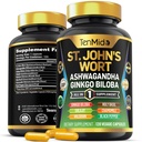 St.John의 Wort 보충 - 8in1 공식 - Ashwagandha, Ginkgo Biloba, Shilajit, Valerian, Holy Basil, Chamomile 및 Black Pepper와 결합 - 4 개월 공급을위한 120 Vegan 캡슐