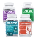 밸런스 원 4-in-1 번들 | Probiotic, CandAssist, Liver One, SerraDefend | 15억 Probiotic | Caprylic Acid를 사용한 천연 클렌징 | 우유 이틀 지원 | Systemic Enzyme Blend