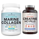 AMANDEAN 프리미엄 크레아틴 HCl & Marine Collagen 번들. 미국-마이드 CON-CRET. 7X 집중. 야생 겁에 질린 물고기 교원질 단백질. 노화 방지. 지원 회복 & Lean 근육. 건강한 피부