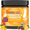 Llama Naturals Kids Probiotics with Prebiotic Fiber, Vegan, Organic Prebiotics and Probiotics Gut Health Support, Toddler Real Fruit Gummy Vitamins, 추가 설탕 지팡이, 복숭아 망고, 120 Ct
