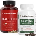 Real Mushrooms RealClarity (60ct) 및 터키 꼬리 (90ct) 캡슐 번들 - Mental Clarity, Focus & Immune 지원을위한 버섯 보충 - 베타 글루칸, 비 GMO, 검증 된 수준