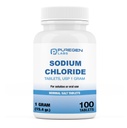 Puregen Labs 나트륨 염화물 정제 1 gm (1000 mg), USP | (15.4gr.) | 100 개 | 정상적인 소금 정제 | 미국에서 만든 | Electrolytes Replenisher Hydration 음료