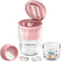 디스펜서가있는 Pill 커터 스플리터, 작은 또는 큰 알약, 크러시 알약, 비타민, 정제, 스테인레스 스틸 블레이드, 이동식 마시는 컵 (Pink-1)