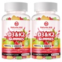 자연 원조 설탕 자유로운 비타민 D3 K2 칼슘을 가진 Gummies + K2 (MK-7), 마그네슘 구연산염, 비타민 C, 여분 힘 - 뼈 근육 치아 면역, 채식주의자를 위한 궁극적인 흡수 - 120 Gummies