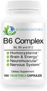 B6 Complex Vegan 비타민 B6, B9 Folate, B12 Methylcobalamin는 심장 혈관, 신경 근육, 신경 체계, Homocysteine, 에너지, 혈액 세포 & 뼈 건강 100 모자를 지원합니다