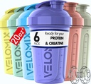 VELOMIX -6 PACK- 20 oz Protein Shaker Bottle for Protein Mix - 6x Wire Whisk | 단백질 쉐이크 용 누출 방지 쉐이커 컵 | 쌓을 수 있는 단백질 쉐이커 병 팩 | Dishwasher Safe (Pastel Shades)