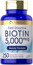 Carlyle Biotin 5000mcg | 250 빠른 용해 정제 | 채식주의, 비 GMO, 글루텐 무료 보충