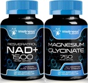 마그네슘 글리세린 캡슐 - 750mg - 마그네슘 보충 높은 흡수 보충교재 │ NAD 보충교재, 1500mg - Liposomal NAD+ Resveratrol와 보충