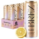 BREZ FLOW Lion 's Mane Mushroom 음료, 8 팩, 비 주입, Adaptogens, Relieving, Uplifting, Social, Sparkling Lemon Elderflower Tonic 12 Fl oz