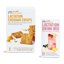 Munchkin® Milkmakers® Lactation Drink Mix Supplement with B Vitamin & Milk Thistle, 14 Count and Lactation Cheddar Crisps for Breastfeeding Mom with Oats and Flax, 6 Count