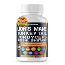 유기 사자 Mane 터키 꼬리 Cordyceps Reishi Shiitake Maitake Meshima Poria Cocos Oyster Mushroom Agaricus Chaga Shiitake Snow Mushroom -150 캡슐 - 미국에서 만든