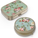 Pill Case Pill Box with Mirror Retro Small Pill Case for Purse or Pocket Bronze Pill Box 또는 Vitamins, Fish Oil, Supplements, Pill Containe 여행 선물(2PCS)