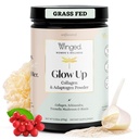 Winged Wellness Glow Up, 여성용 콜라겐 파우더 - 헤어, 스킨 & 네일 Beauty Supplement with Grass-Fed Hydrolyzed Collagen Peptides Adaptogens, 비타민 C & Biotin - 25 서빙, Unflavored