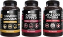 PURE ORIGINAL INGREDIENTS Cayenne Pepper, Turmeric Curcumin, Apple Cider Vinegar 번들 (365 캡슐)