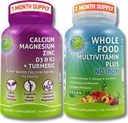 SUPPLEMENTS STUDIO Daily Immune, Bone & Energy Support Bundle for Men & Women – D3, K2 및 Turmeric이있는 철 및 플랜트 기반 칼슘 마그네슘이없는 Vegan Food Multivitamin – 비 GMO