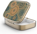 Pill Case Pill Box with Mirror Retro 2 Compartment Purse 또는 포켓 청동 직사각형 알약 상자 또는 비타민, 생선 기름, 보충제, Pill Containe 여행 선물 (Retro Mandala)