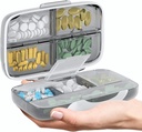 Travel Pill 주최자 - 라벨 비타민 용기가있는 휴대용 약국 상자를 여행하기위한 완벽한 의학 사례 8 Compartment Supplement Medication 홀더 대형 용량 매일 (회색)