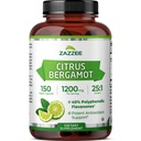 Zazzee Citrus Bergamot 25:1 추출물 1200 mg, 40% Polyphenolic Flavanones, 150 Vegan 캡슐, Kosher, 농축 및 표준화 된 25X Potency, Non-GMO 및 All-Natural, 미국에서 만든
