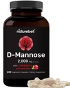 NatureBell D-Mannose 500mg 캡슐 (포장 당 2,000mg) | 240 Veggie 캡슐 + Cranberry 농축액 40mg - 빠른 행동 Urinary Tract 건강 알약 - 여성 및 남성을위한 울트라 UTI 지원