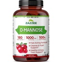 Zazzee D-Mannose, 서빙 당 1000 mg, 180 Vegan 캡슐, 3 달 공급, 유력하고 & 빠르 행동, 증명된 Kosher, 100% 순수한, 모든 자연 Urinary Tract 건강 지원, 100% 채식주의자, 비 GMO