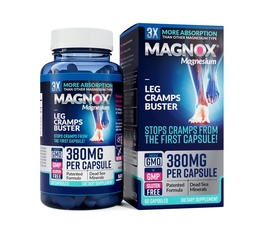 MAGNOX® Leg Cramps Buster | 380mg Magnesium for Leg Cramps at Night | 근육에 대한 마그네슘 보충 | 3X 더 흡수 | 데드 시 광물 | 수면 및 근육 | 60 캡