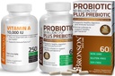 Bronson Probiotic 50 억 CFU + Apple Polyphenols & Pineapple 과일 추출물 + 비타민 A 10,000 IU 프리미엄 비 GMO 공식을 가진 Prebiotic