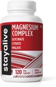 STAY ALIVE 트리플 마그네슘 복합 보충 500mg, 킬레이트 글리세린, 시트레이트 & 말레이트 분말, 여성과 남성, 120 알약, 비 GMO & 글루텐 자유로운 캡슐을 위한 높은 흡수 마그네슘