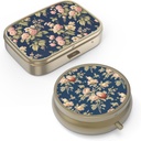 Pill Case Pill Box with Mirror Retro Small Pill Case for Purse or Pocket Bronze Pill Box 또는 Vitamins, Fish Oil, Supplements, Pill Containe 여행 선물(2PCS)