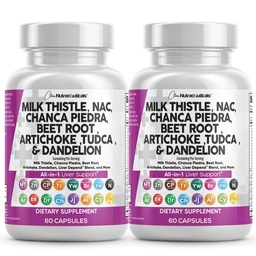 Clean Nutraceuticals 우유 이틀 NAC Chanca Piedra Beet 뿌리 Artichoke Dandelion 뿌리 - Liver Cleanse Supplement Plus TUDCA Choline & Ginger - 2Pack