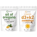 Oregano Softgels의 마이크로 성분 기름 6,000mg 서빙 & 비타민 D3 5000 IU 플러스 K2 (MK-7) 100 mcg, 300 버진 코코넛 오일 Softgels 번들 팩 | 4X 힘 Carvacrol & Thymoquinon | 필수