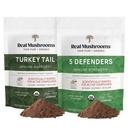 Real Mushrooms 터키 꼬리 (45g) 및 5 수비수 (45g) 버섯 추출물 분말 번들 - 면역력을위한 버섯 보충 - Vegan, Non-GMO 면역 보충