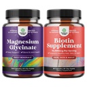 무드 수면과 휴식을위한 봉사 당 순수한 마그네슘 글리세라이드 400mg의 묶음 240ct 및 여성 남성을위한 순수한 Biotin 알약 - 탈모 Thinning Natural Supplement