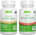 Super B-Complex & 높은 흡수 철 Bisglycinate 20mg 비타민 C, Vegan 번들, 메틸을 섞은 방출 B Complex & 표적 방출을 가진 Gentle 하나 a 일 철, Igennus에 의하여