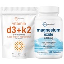 마이크로 성분 비타민 D3 5,000iu + K2 100mcg Softgels & 마그네슘 산화물 400mg 뭉치 팩 | 근본적인 선샤인 비타민 | 최대 농도를 위한 성분 모양