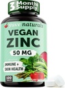 Yuve Naturals Vegan 아연 50 mg - Immune 및 피부 지원을위한 아연 Gluconate - 글루텐 무료, 비 GMO, 식물 기반 - 100 삼키기 태블릿에 쉬운