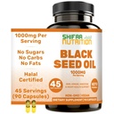 SHIFAA NUTRITION Halal Black Seed Oil | 1000mg 45 인분 | Nigella Sativa, Kalonji | 모발, 피부, 관절, 면역, 심장, 소화 지원