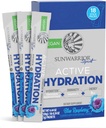 Sunwarrior Hydration Powder Electrolyte Packets Powder B12 Elderberry | 블루 라즈베리 맛 18 스틱 팩 126g 파우치 | Vegan 및 Plant-Based Sugar Free
