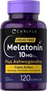 Carlyle Melatonin 10mg | 120 캡슐 | Ashwagandha | Triple Strength Formula | Non-GMO, 글루텐 무료 보충