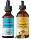 HERBAMA 허브 액체 드롭 키트 - 블랙 페퍼 Tincture 2 fl oz - Vegan, Non-GMO, Sugar & Alcohol-Free - 2 Pack을 가진 Ashwagandha 뿌리 추출물 및 심황의 번들