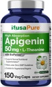 NusaPure Apigenin 50mg & L-Theanine 200mg의 150의 Veggie 캡슐, Bioperine (비 GMO, 글루텐 자유로운)